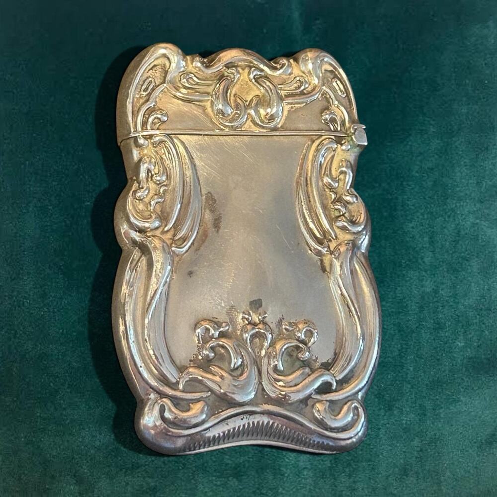 Antique Art Nouveau Sterling Silver Vesta Case Match Safe Repoussé Floral Design